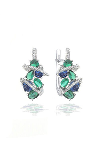 Brezza Lusso Jewelry Zümrüt Oval Taşlı Luxury Kadın J Gümüş Küpe