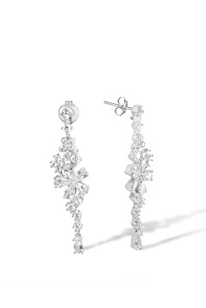 Brezza Lusso Jewelry Beyaz Taşlı Pırlanta Model Çiçek Demeti Sallantılı Kadın...