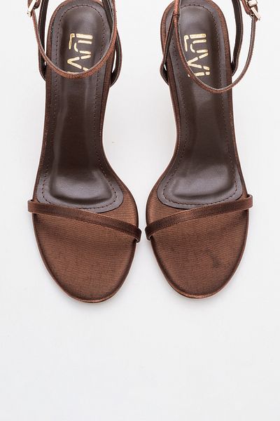 LuviShoes JASMINE měděno-hnědé saténové dámské boty na podpatku s jedním páskem