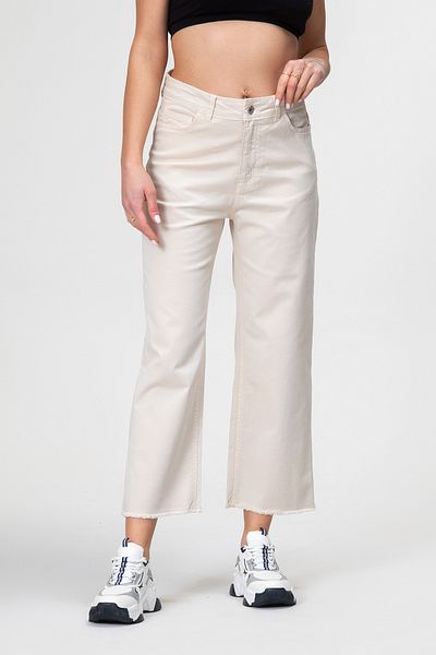 Bold & Young Women's Wide Leg Five Pocket Leg Fringed Lycra Cotton Trousers