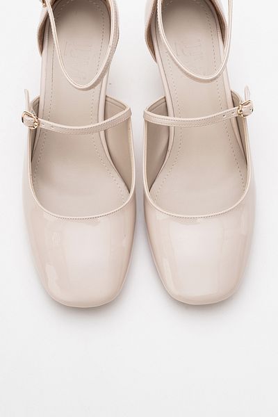 LuviShoes Emly Ecru Patent Leather Blunt Toe Women's Short Heeled Shoes