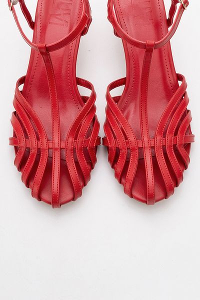 LuviShoes Feli̇p Red Skin Banded Women's Low Heeled Shoes