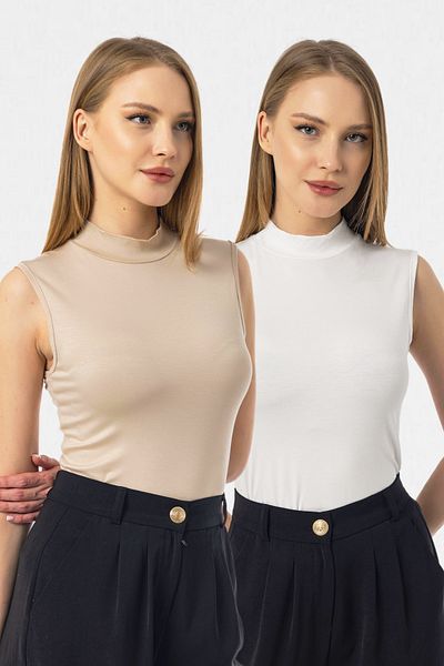 VODENS White Beige 2-Piece Sleeveless Bodysuit