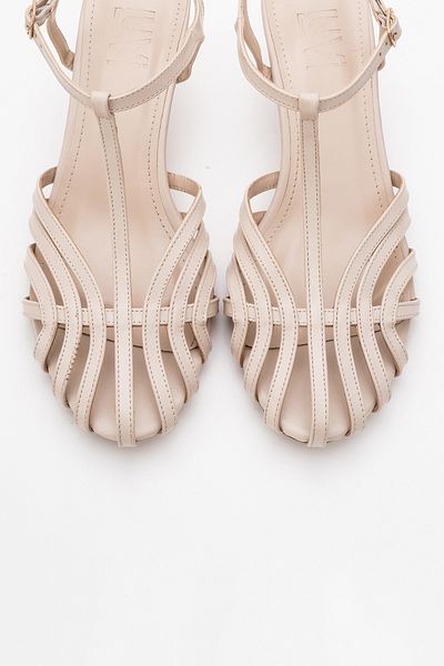 LuviShoes Feli̇p Ecru Skin Banded Women's Short Heeled Shoes