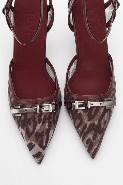 LuviShoes Γυναικεία παπούτσια με τακούνι GIORNO με μπορντό σχέδιο με αγκράφα
