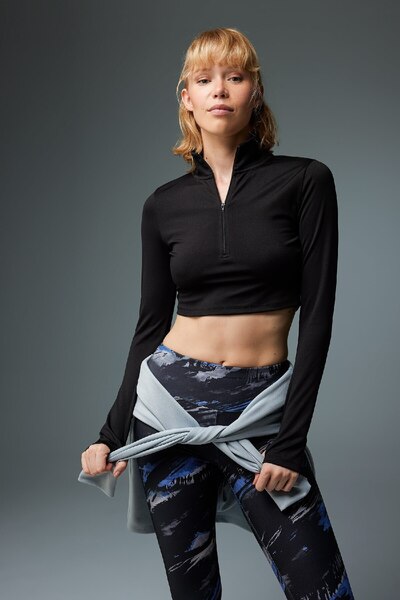 DeFacto Fit Slim Fit Dar Kesim Fermuarlı Dik Yaka Sporcu Uzun Kollu Tişört W0343az23au