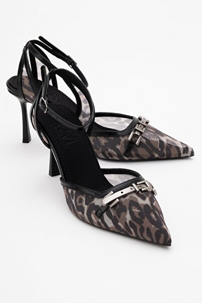 LuviShoes GİORNO Siyah Desenli Fileli Tokalı Kadın Bilekten Bağlamalı Topuklu...