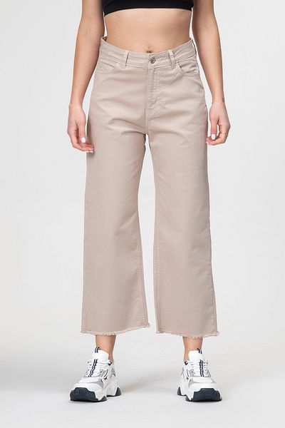 Bold & Young Women's Wide Leg Five Pocket Leg Fringed Lycra Cotton Trousers