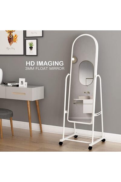 Generic Full Length Mirror with Stand and Adjustable Wheels 160x39cm White