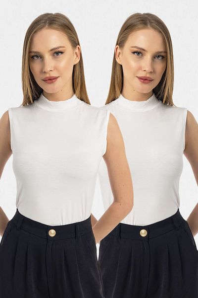 VODENS Set of 2 White Sleeveless Body Blouses