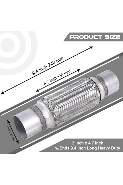Monlion Egzoz Spiral Flex Borusu,51mmx 240mm Üniversal Tip,  Paslanmaz Çelik Çift Örgülü Flex Borusu