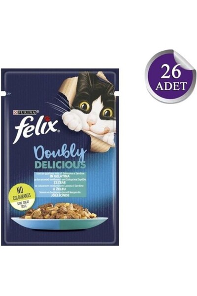 FELIX Çifte Lezzet Somonlu Ve Sardalyalı Yetişkin Kedi Konservesi 85gr X 26 Adet