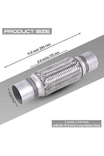 Monlion Egzoz Spiral Flex Borusu,51mmx 295mm Üniversal Tip,  Paslanmaz Çelik Çift Örgülü Flex Borusu