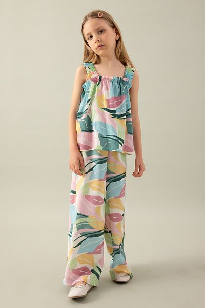 DeFacto Girl's Wide Leg Wide Wide Leg Patterned Pants B5046A824Sm