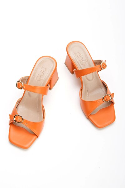 MFT AYAKKABI Orange Thick Heeled Slippers for Women 5 cm