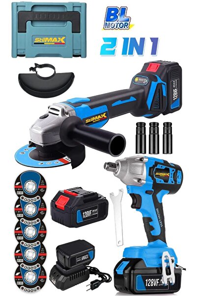 stilmax Yüksek Torklu Çift Güçlü 10 Pilli x2 Akülü Somun Sökme Bijon Seti + Akülü Taşlama Spiral Makinesi