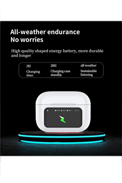 Generic سماعات أذن لاسلكية بتقنية TWS من W&O 2، مزودة بشاشة تعمل باللمس، وخاصية إلغاء الضوضاء النشطة، باللون الأبيض