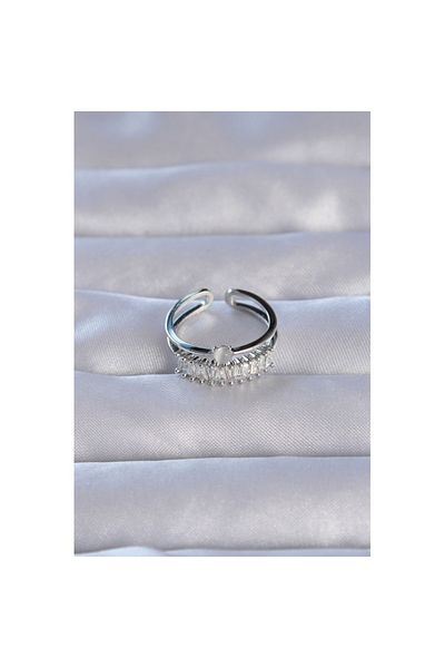 Skygo Waterway Model Zircon Stone Adjustable Ring - Brass Silver Color TJ-BYK3228