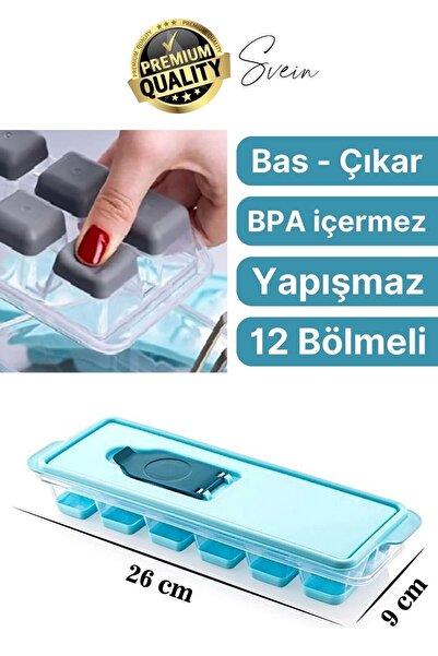 Svein Premium 12 Bölmeli Pratik Bas Çıkar Silikon Buzluk Yapışmaz Kalıp Sızdı...