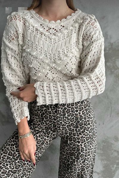 trikomode Pulover de damă, cu model în relief, ajurat, sezonier, 100% BUMBAC