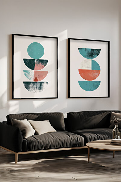 STARYUNA Moderna boho geometrijska slika sa crnim okvirom, set od 2 slike sa ...