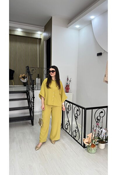 Butik Hardal renk gömlek pantolon ikili takım