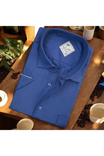 EREN STYLE Pamuk paket klasičnih kratkih rukava, tamnoplava Sa džepovima mušk...