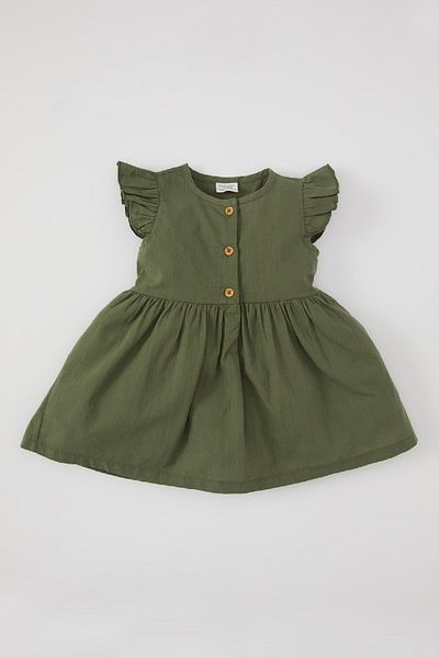 DeFacto Baby Girl Short Sleeve Linen Look Basic Solid Dress Z7402A224Sm