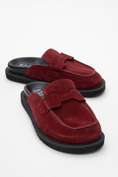 LuviShoes Γυναικείες παντόφλες LAVEN Βουργουνδίας Suede Γνήσιο Δέρμα
