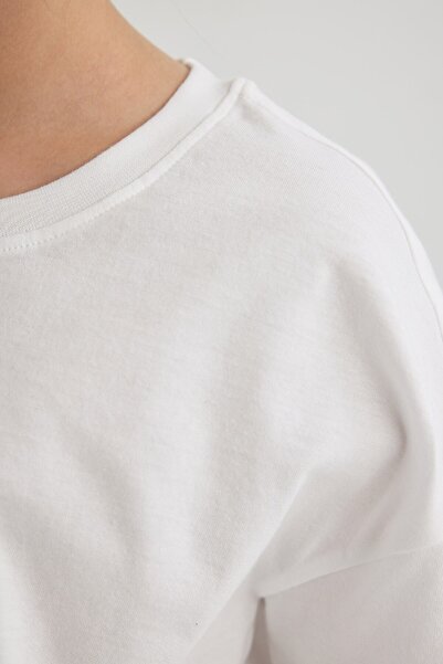 DeFacto Κοριτσίστικη λαιμόκοψη Crop Basic μονόχρωμη κοντομάνικη μπλούζα Z5095a624sm