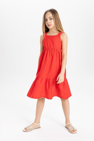 DeFacto Girl's Dress with Poplin Fabric Straps - B4476a824sm