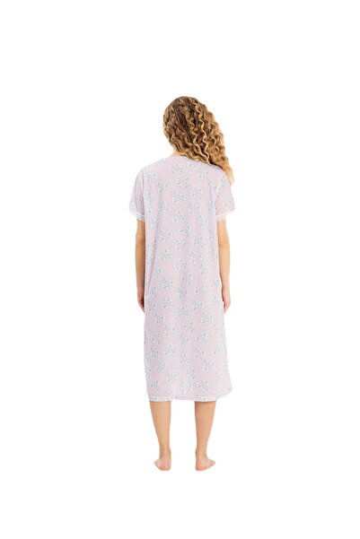 Yeni İnci New Pearl Half Sleeve Flower Pattern Cotton Nightdress Bpj1958