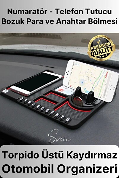 Svein Araç İçi Torpido Kaydırmaz Telefon Tutucu Numaratör Organizer Ped 360 D...