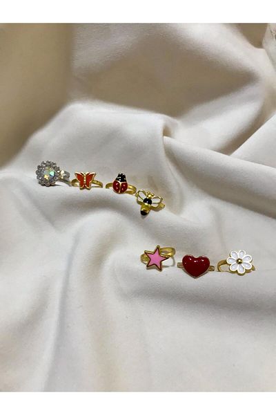 TÜKKAN ACCESSORİES Children's Ring Set of 7 Adjustable Mixed Model Ring