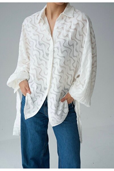 no 21 pera Beyaz Bağlama Detaylı Gömlek