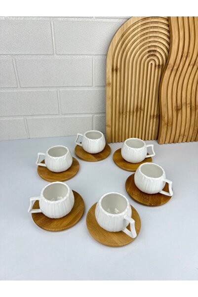Mirilliahome Set of 6 Bamboo Bottom Cups – Porcelain Coffee Cup Set