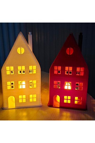 DRECCEX Kırmızı ve Beyaz Şans Evleri Huzurlu Gece Lambası Dekoratif 2 Adet Tealight Pilli Led Mum HEDİYE