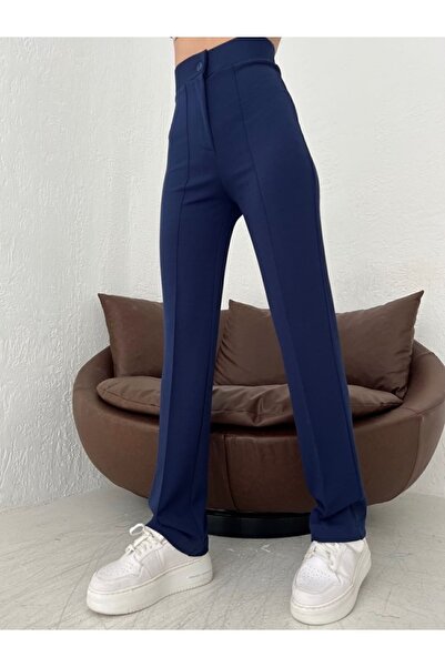 hiraz fashion Kadın Lacivert Nervür Dikişli Toparlayıcı Likralı Yüksek Bel Pa...