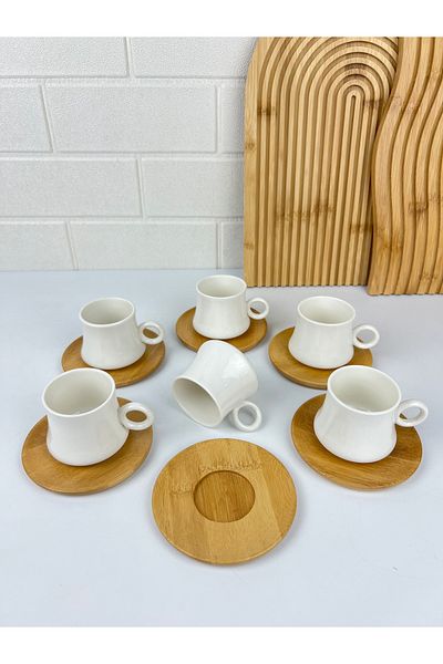 Mirilliahome Set of 6 Bamboo Bottom Cups – Porcelain Coffee Cup Set
