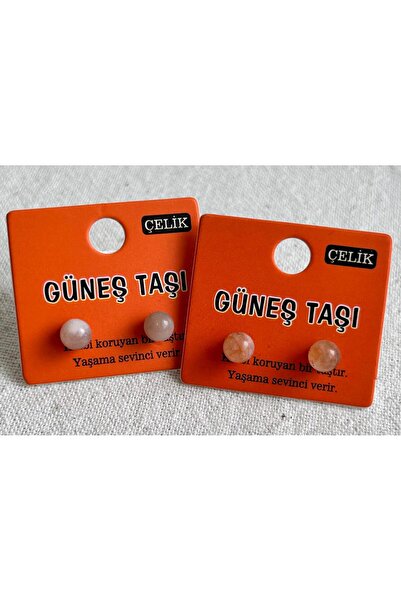 juleeco GÜNEŞ TAŞI Doğaltaş Silver Çelik Top Küpe
