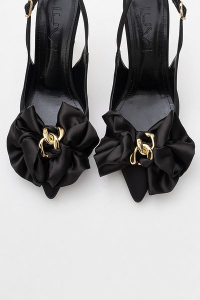 LuviShoes Pantofi de damă cu toc subțire din satin negru NORİA