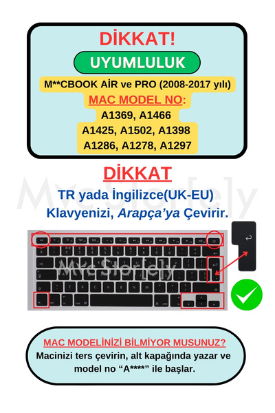Mcstorey Arapça Klavye Koruyucu Macbook Air Pro Kılıf (ESKİ USB'Lİ MODEL 2008-2017) (UK-EU) Ile Uyumlu
