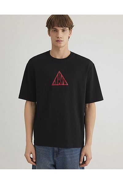 Mavi Black Crew Neck Loose Fit Printed T-Shirt m 01612524 .900.Dmk