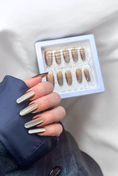 Vitastyle 10'Lu Kahverengi Jel Görünümlü Takma Tırnak Set (Yapıştırıcılı)