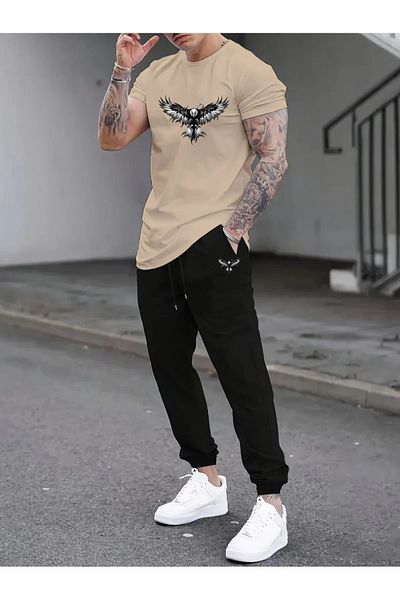 EFFRENATU Σετ μπλουζάκι και παντελόνι με στάμπα Attacking Bird Plus Size, Cool Design