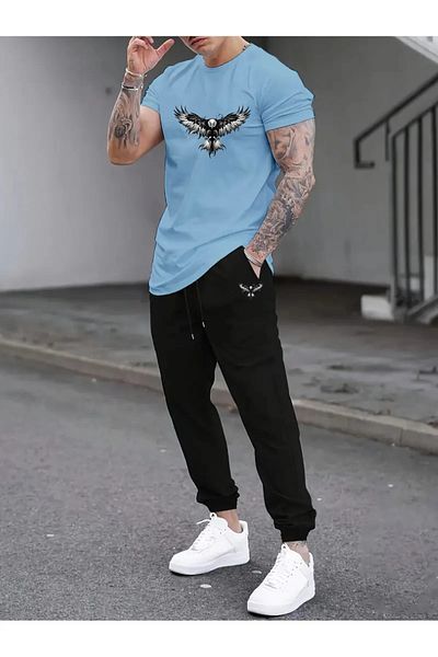 EFFRENATU Σετ μπλουζάκι και παντελόνι με στάμπα Attacking Bird Plus Size, Cool Design