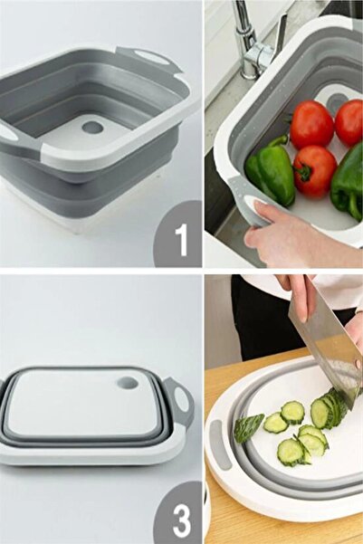 Svein حوض غسيل أطباق قابل للطي، لوح تقطيع مع مصفاة، سدادة أكورديون، حوض متين