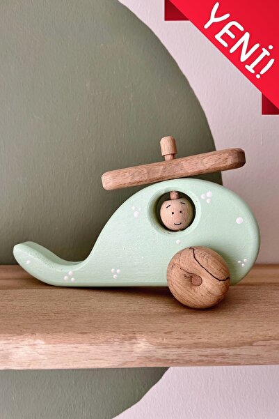 DORU Doğal Organik Ahşap Montessori Oyuncak Helikopter Bebek Çocuk Odası Deko...