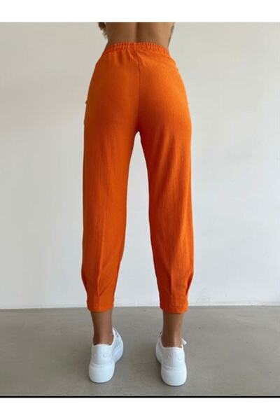 hiraz fashion Women's Orange Pleated Leg Trousers