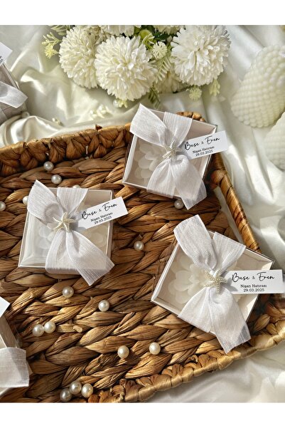 Gami Handmade Deniz Yıldızı Süslemeli Kurdeleli Lotus Mum Söz, Nişan, Nikah, Kına Hediyelik -20 Adet